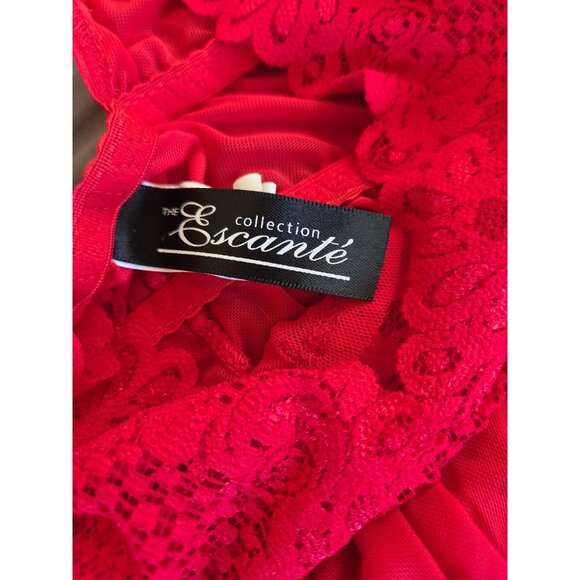 Escanté Red Lace Babydoll Nightgown Size 1X Handkerchief Hem Racerback - Picture 3 of 11